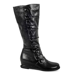 NEW Miz Mooz Black Button-Front Knee-High Wedge Boots